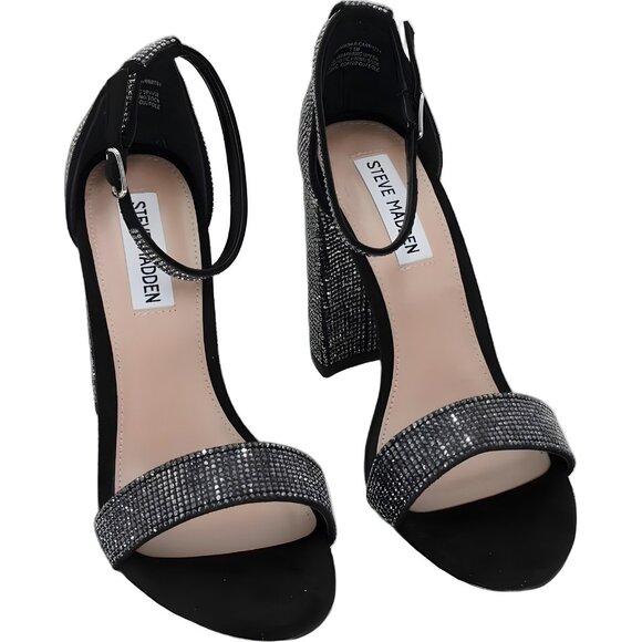 Steve Madden Carrson Block Heel Ankle Strap Sandals Black Women's US 7.5 - Picture 1 of 6